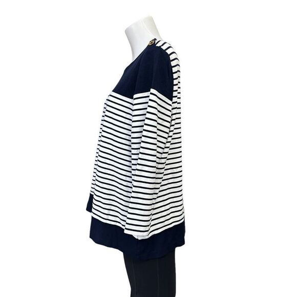 Ralph Lauren Navy Striped Top Womens Nautical Gold Shoulder Buttons Knit sz XL - Picture 4 of 9
